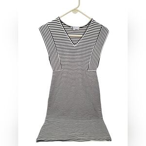 Derek Lam Collective White Black Striped V-Neck Dress Size US 4 IT 40